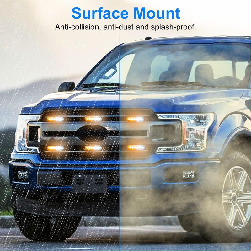 EEEKit 10 PCS LED Emergency Strobe Lights, 6 LED Amber White Strobe Warning Emergency Flashing Lights Surface Mount Caution Construction Hazard Light Bar for Car Truck Van Off-road Vehicle ATV SUV - Image 4